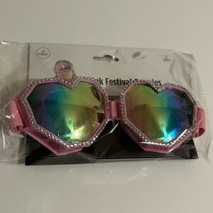 Pink Rhinestone‎ Heart Shaped Adjustable Elastic Strap Festival Fashion Goggles